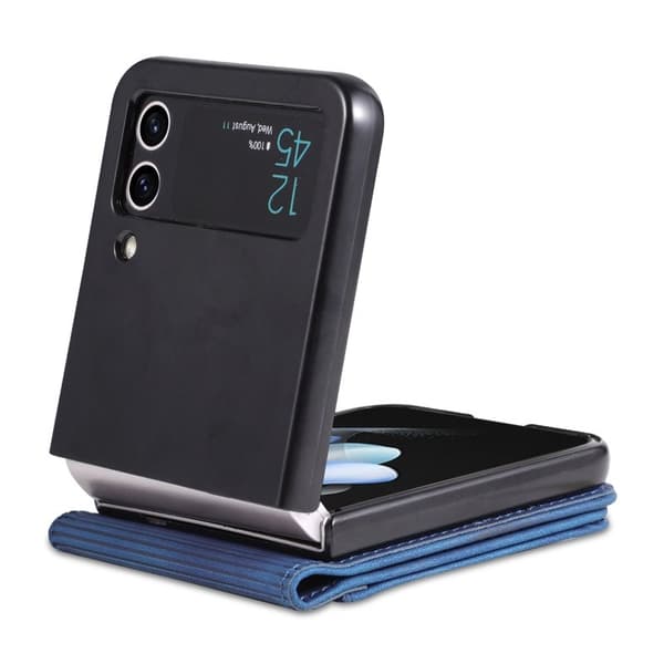AZNS Samsung Galaxy Z Flip4 Plånboksfodral Konstläder Kortfack - Blå