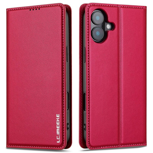 LC.IMEEKE L1 Series iPhone 16 Plus Plånboksfodral Konstläder - Röd