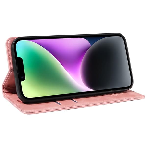 BETOPNICE 003 iPhone 15 Plånboksfodral i Konstläder - RFID Blocker - Rosa