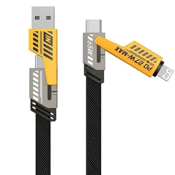 Awei 4in1 USB-C Till USB-C USB-A Lightning 1.2m Kabel - Svart Orange
