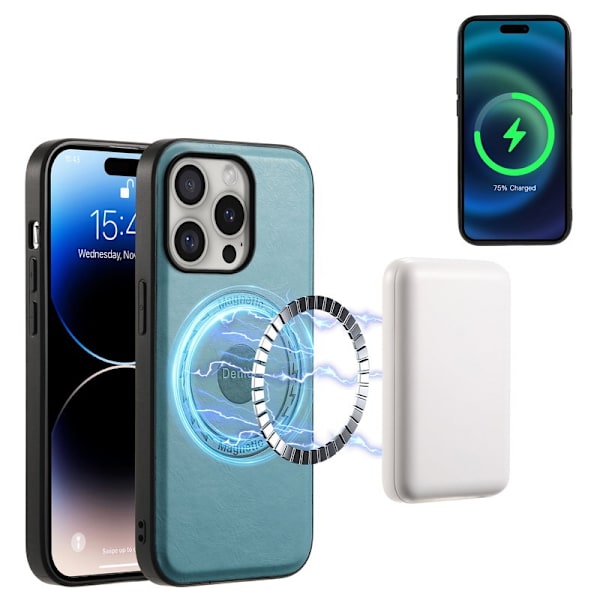DENIOR A10 Mobilskal till iPhone 16 Pro Max Äkta Läder Blå