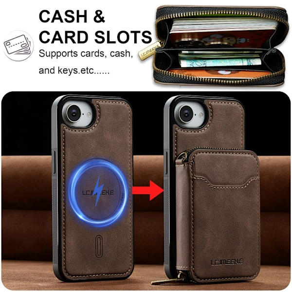 LC.IMEEKE L6 iPhone 16e Plånboksfodral Konstläder - Brun