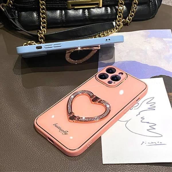 iPhone 14 Cover Heart Kickstand - Hvid Vit