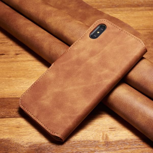 DG.MING Retro Style Stand Konstläder Plånboksfodral iPhone XS Max - Brun