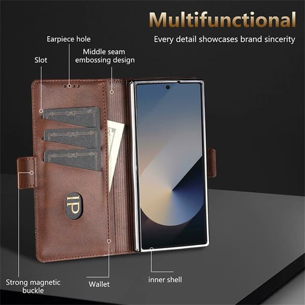 AZNS Samsung Galaxy Z Fold7 Plånboksfodral Konstläder - Brun