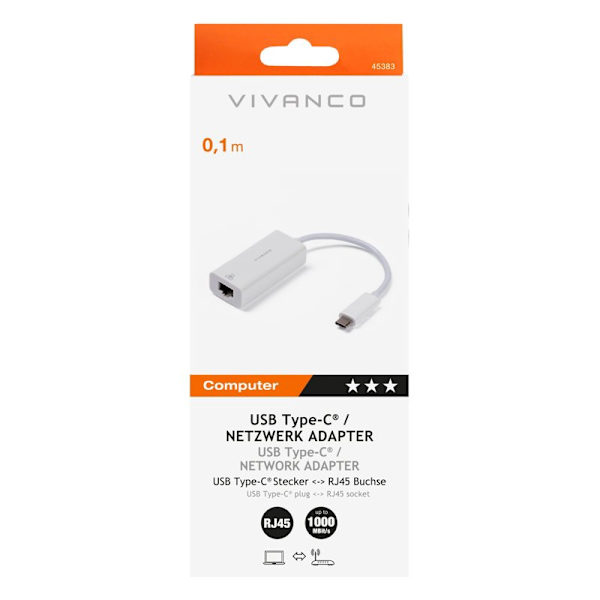 Vivanco USB-C -> RJ45 1000Mbps network adapter 0,1m White