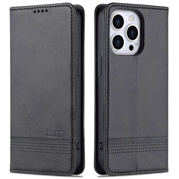 AZNS iPhone 15 Pro Max Plånboksfodral i Konstläder - Svart