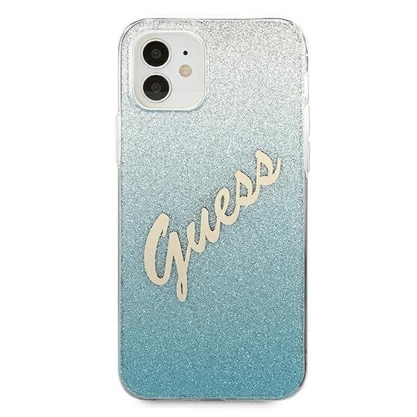 Guess Skal iPhone 12 Mini Glitter Gradient Script - Blå Blå