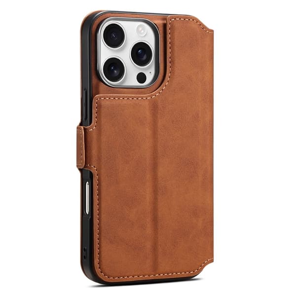 DENIOR B06 iPhone 16 Pro Max Plånboksfodral Konstläder + TPU - Brun