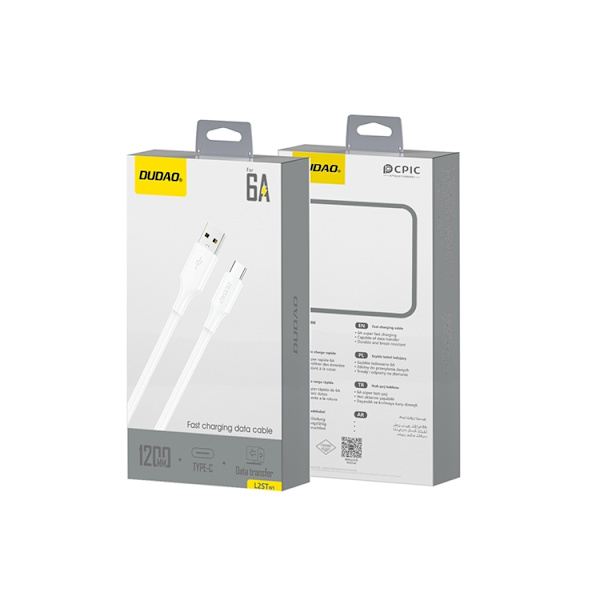 Dudao USB-A - USB-C kabel 6A 1.2m L2sT - Vit Svart