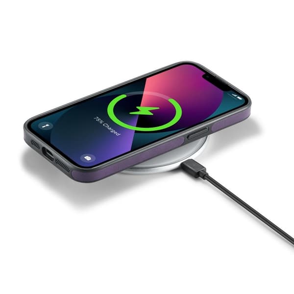 DG.MING Mobilskal till iPhone 13 Läderbeläggning Stöd Trådlös Laddning Lila