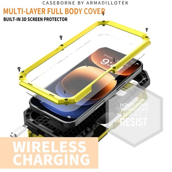 R-JUST Mobilskal till iPhone 16 Pro Max Kickstand Silikon+Metal+PC Gul
