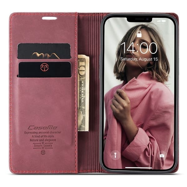 CASEME 013 Series Plånboksfodral i Konstläder för iPhone 13 Pro - Röd