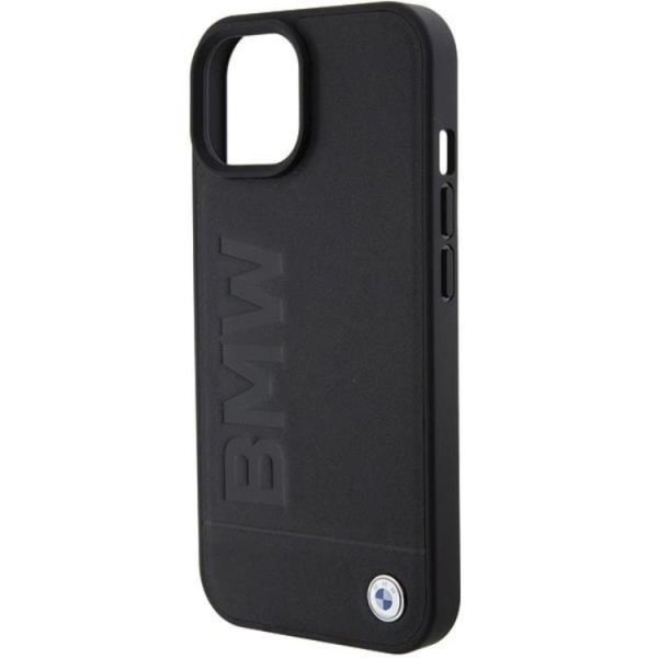 BMW iPhone 15 Mobilcover Læder Hot Stamp - Sort