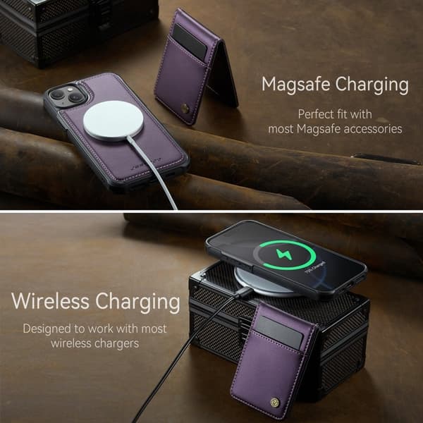 JEEHOOD J06 Mobilskal till iPhone 13 Läder MagSafe RFID Skydd Lila
