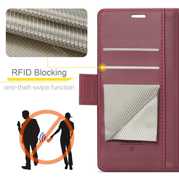 CASEME iPhone 16 Plånboksfodral Konstläder RFID-Skydd Röd