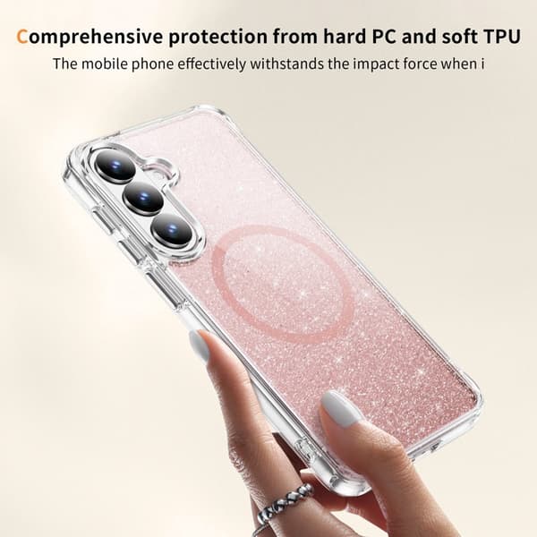 Mobilskal för Samsung Galaxy S26 Plus Glitter Magnetiskt PC + TPU - Rosa