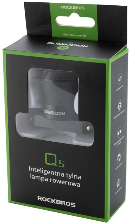 Rockbros Q5 Bagcykel Lys Med Intelligent Stop System - Sort Svart