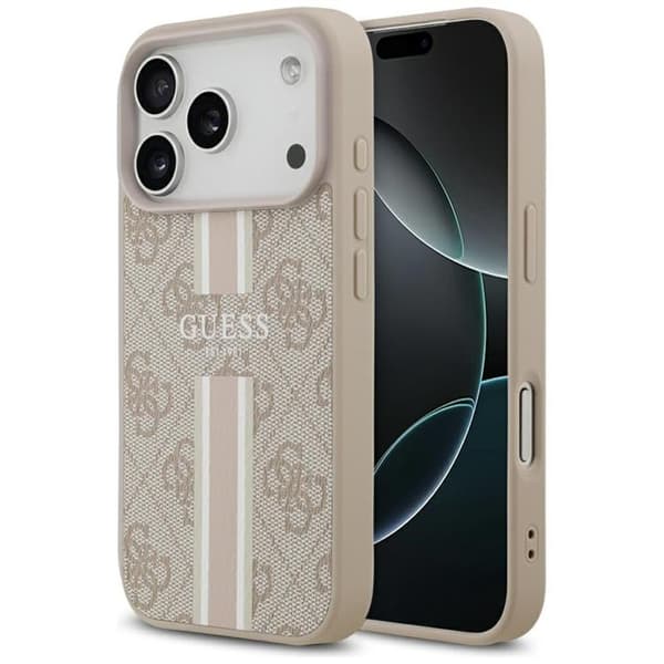 Guess telefontaske til iPhone 17 Pro MagSafe 4G trykte striber - lyserød Rosa