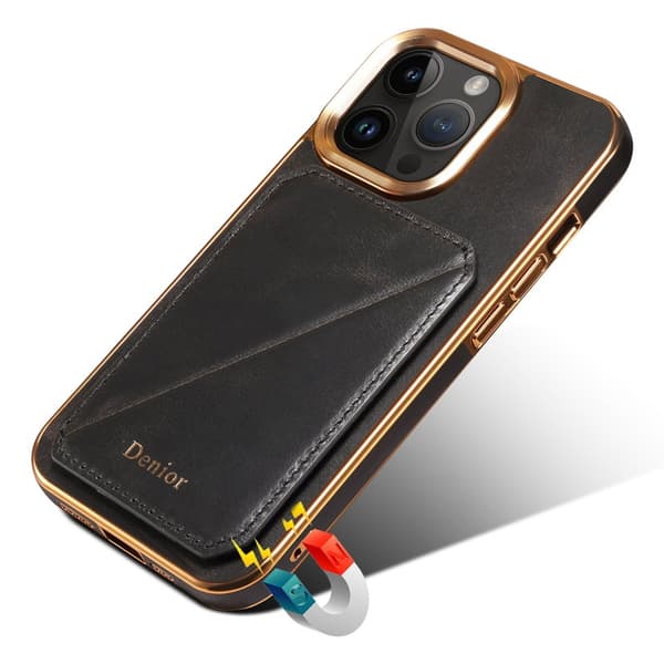 DENIOR Mobilskal till iPhone 14 Pro Max Äkta Läder + TPU + PC - Svart