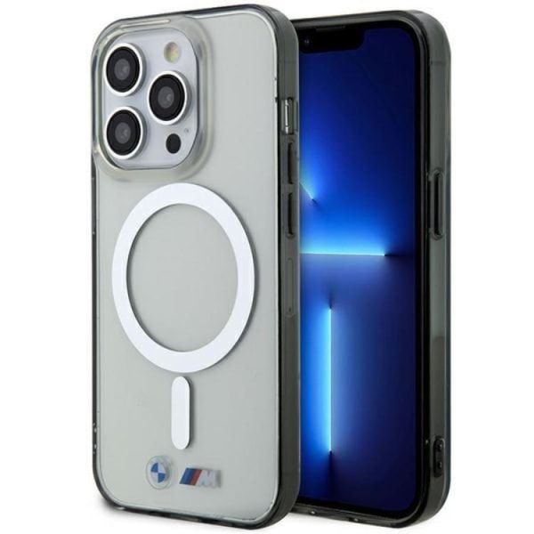 BMW iPhone 14 Pro matkapuhelinkotelo Magsafe hopeasormus - läpinäkyvä