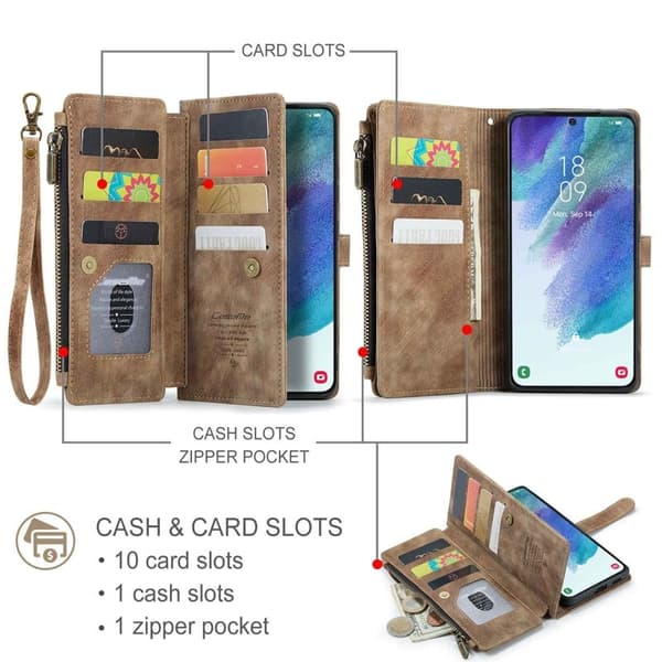 CASEME Konstläder Plånboksfodral för Samsung Galaxy S21 FE 5G - Brun