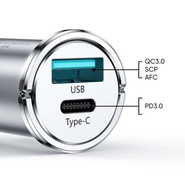 SiGN Mini Billaddare USB & USB-C, PD & Q.C3.0, 5A, 20W - Svart