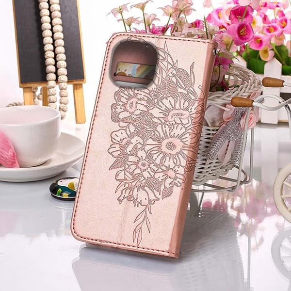 iPhone 14 Pro Max Pungecover Butterfly Flower Imprinted - Rosa Roséguld