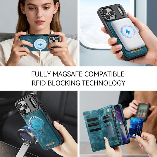 CASEME 008 iPhone 17 Pro Max Plånboksfodral Konstläder med Blå