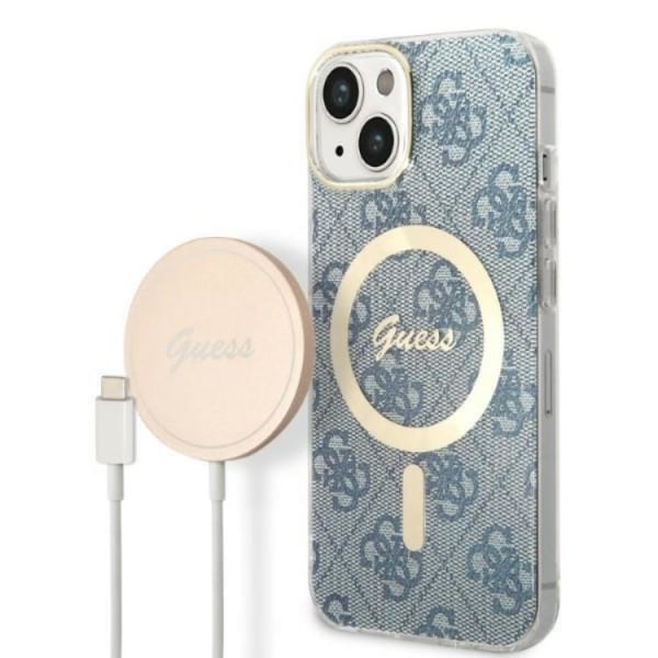 GUESS iPhone 14 Plus Magsafe Cover 4G Print + trådløs oplader - B