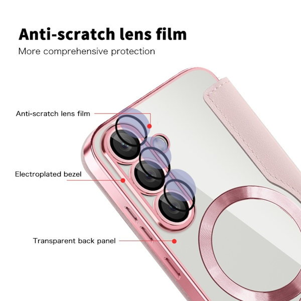 Galaxy S25 Plus Plånboksfodral MagSafe Rhombus Läder - Rosa Rosa