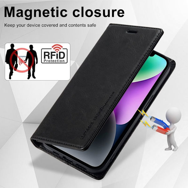 LC.IMEEKE iPhone 15 Plus Plånboksfodral - RFID Blocking Konstläder - Svart