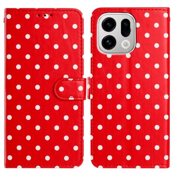 Oppo Find X9 Pro 5G Plånboksfodral Konstläder Polka Dot - Röd