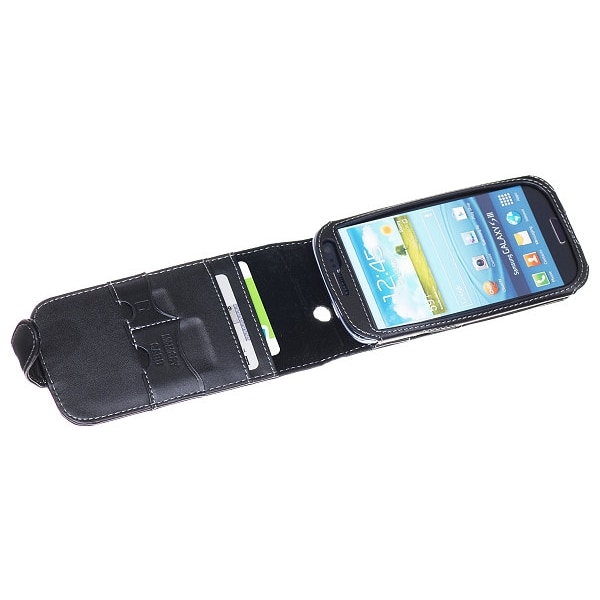 Exklusiv Äkta Läder flip mobilväska till Samsung Galaxy S3 i9300 Svart