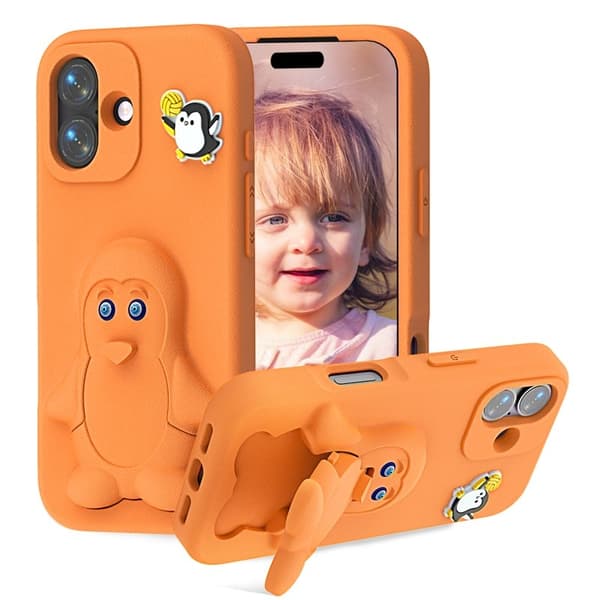 Penguin Mobilskal till iPhone 17 Kickstand Stöttålig EVA - Orange