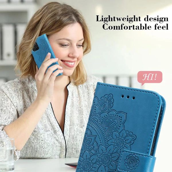 iPhone 17 Pro Max Konstläder Plånboksfodral Floral Pattern - Blå Blå