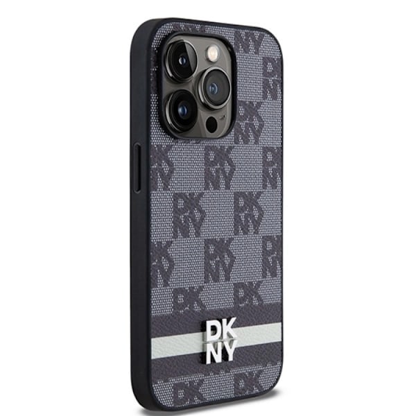 DKNY iPhone 14 Pro Mobilskal Läder Checkered Mono Pattern Svart