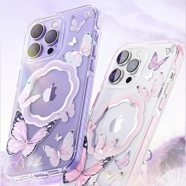 Kingxbar iPhone 14 Plus Skal Magsafe Butterfly - Rosa Rosa