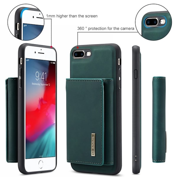 DG.MING M1 Kickstand Plånboksfodral Konstläder för iPhone 7/8 Plus - Grön