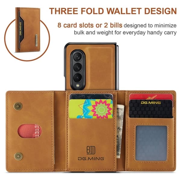 DG.MING Konstläder Plånboksfodral för Samsung Galaxy Z Fold3 5G - Brun