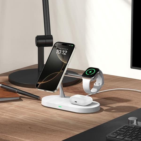 4-i-1 Trådlös Laddare Magsafe iPhone Apple Watch AirPods Vit