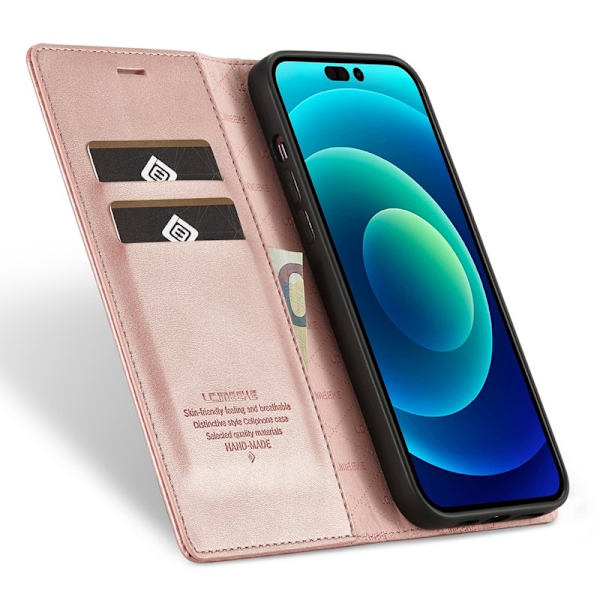 LC.IMEEKE iPhone 15 Pro Max Plånboksfodral Konstläder - Roséguld