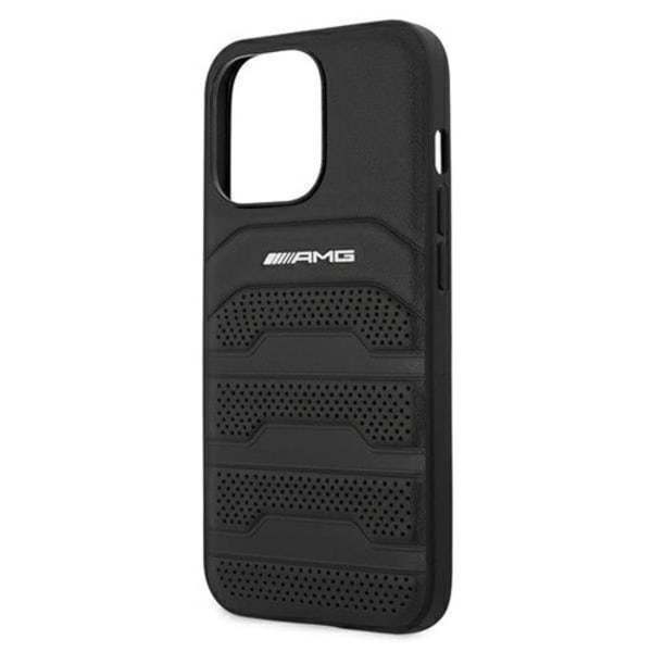 AMG Ægte Læder Debossed Lines Skal iPhone 13 Pro / 13 - Sort Black