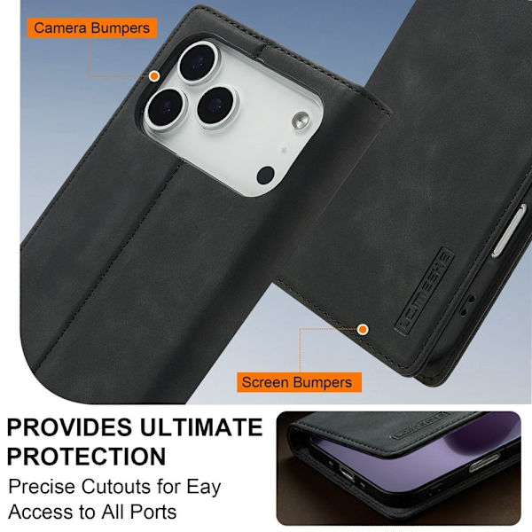 LC.IMEEKE iPhone 17 Pro Plånboksfodral Konstläder- Svart