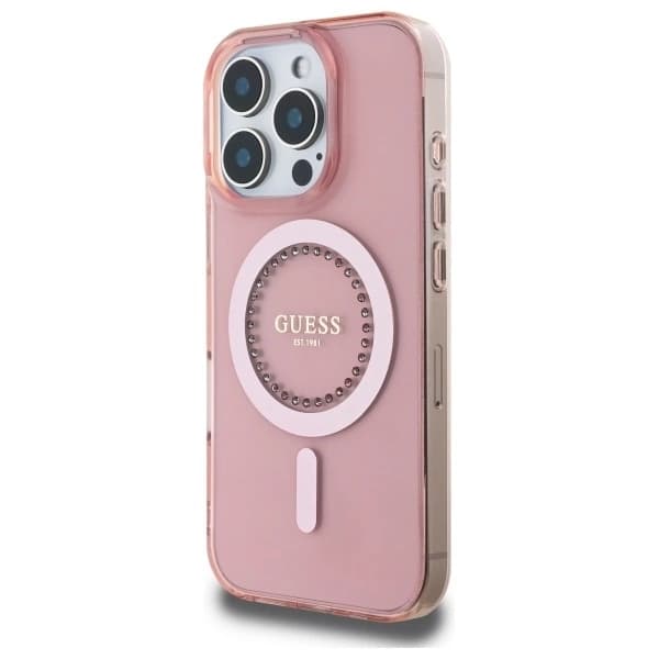 Guess Mobilskal till iPhone 16 Pro MagSafe IML Rhinestones - Rosa Rosa