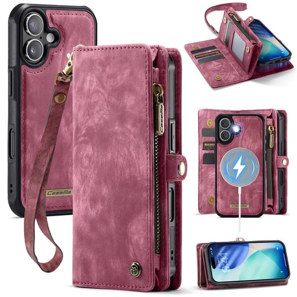 CASEME 008 iPhone 17 Plånboksfodral i Konstläder med - Röd
