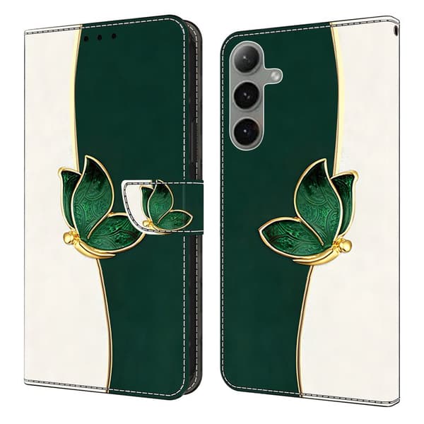Plånboksfodral för Samsung Galaxy S26 Plus Konstläder - Grön fjäril