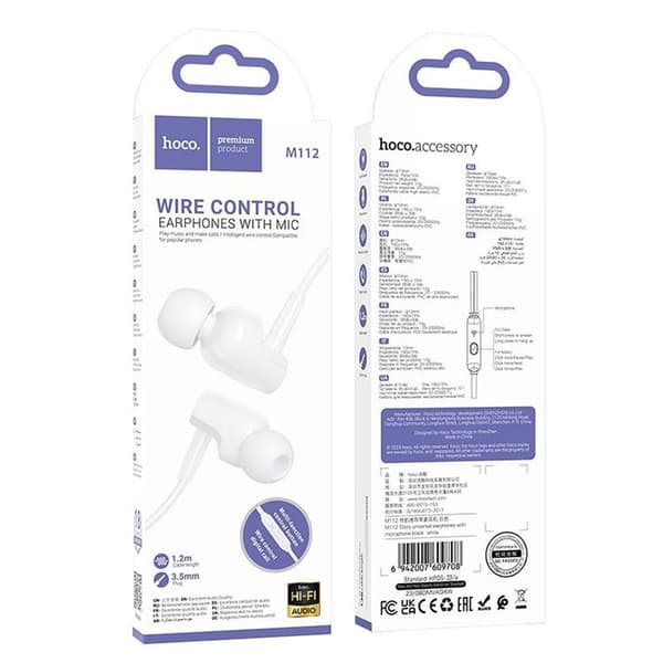 HOCO Trådbundna Hörlurar Jack 3.5 mm Mikrofon M122 - Vit Vit