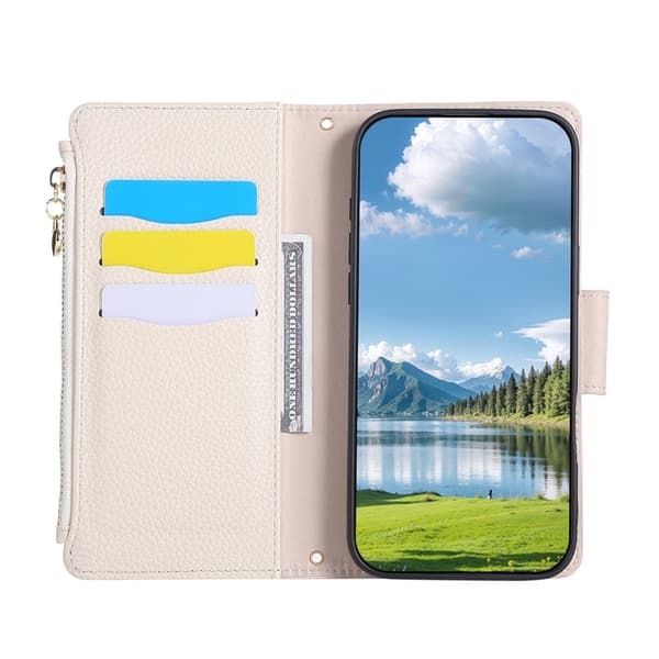 Plånboksfodral för Samsung Galaxy S26 Plus Konstläder med rem - Beige