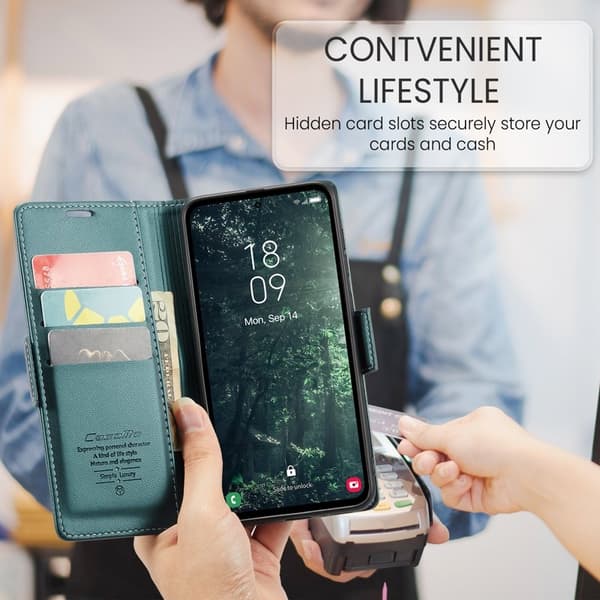 CASEME Plånboksfodral Konstläder för Samsung Galaxy A35 5G - Grön